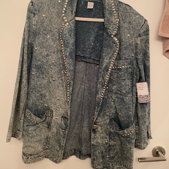 Vintage Washed Studded Denim Blazer - Picture 1 of 5